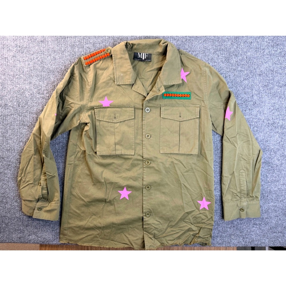 Moving Forward Designs Tiger Rhinestone Military Jacket L Green Pink Shacket